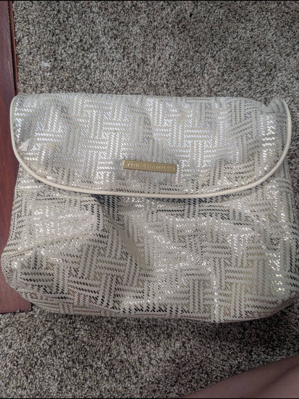 Cream Metallic Cosmetic Case with Gold Accents
